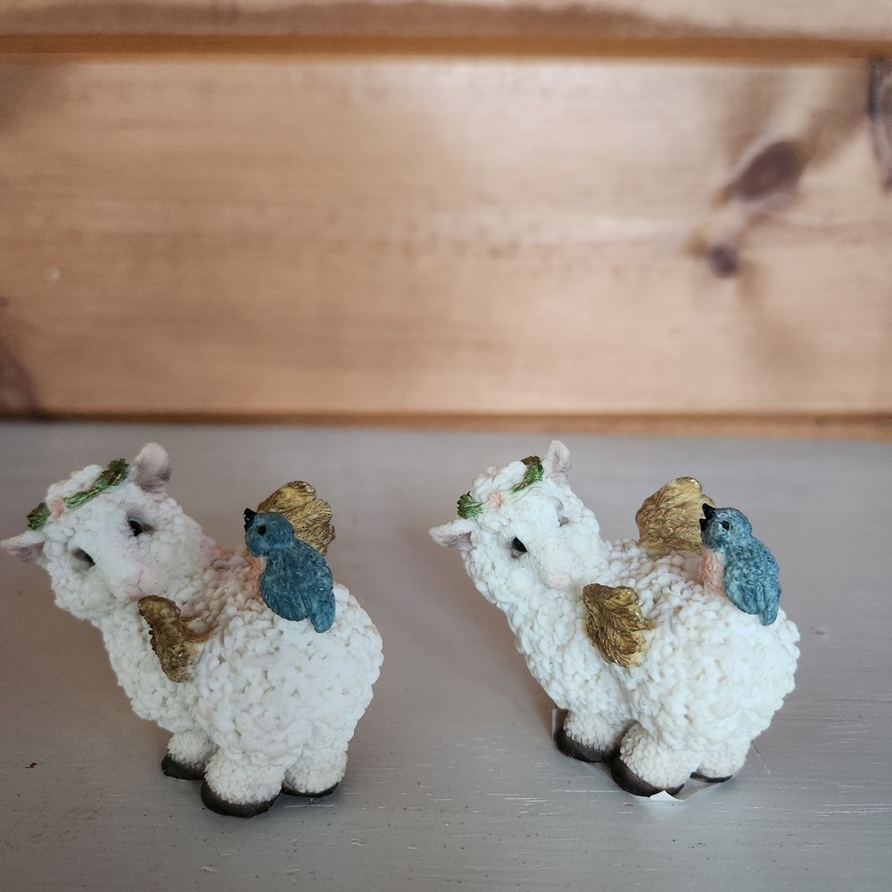 Stone Critters EWE & ME Harmony SCL-259 Figure Sheep Angel Bird Vintage Lot Of 2